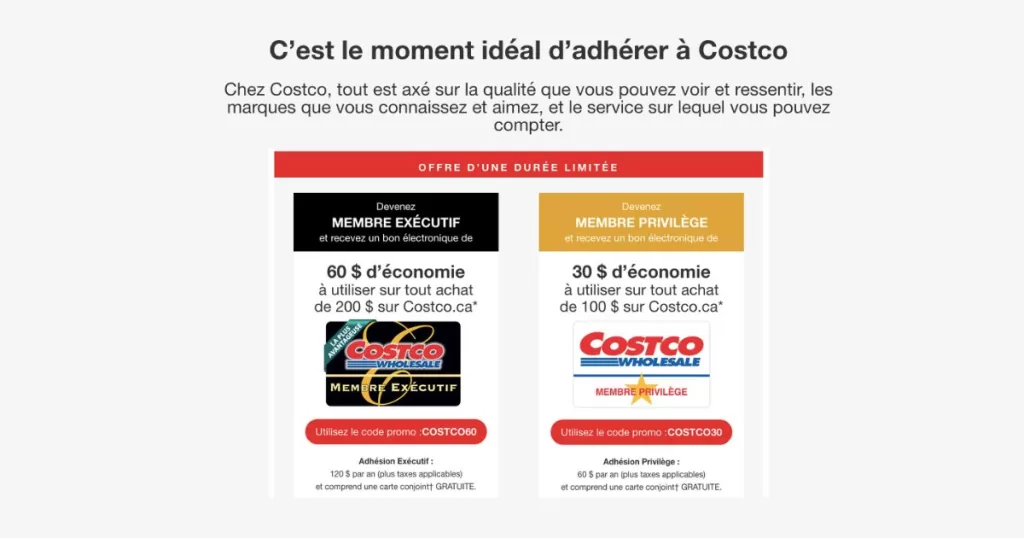 Promotion pour les nouveaux membres Costco