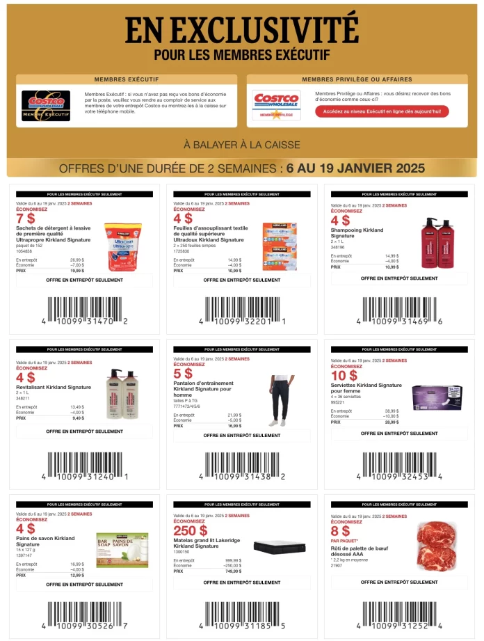 Coupon rabais pour les membres exécutifs Costco