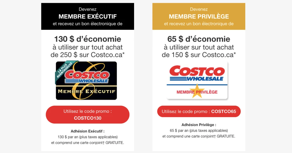 Promotion sur les cartes de membres Costco Privilège et Exécutive